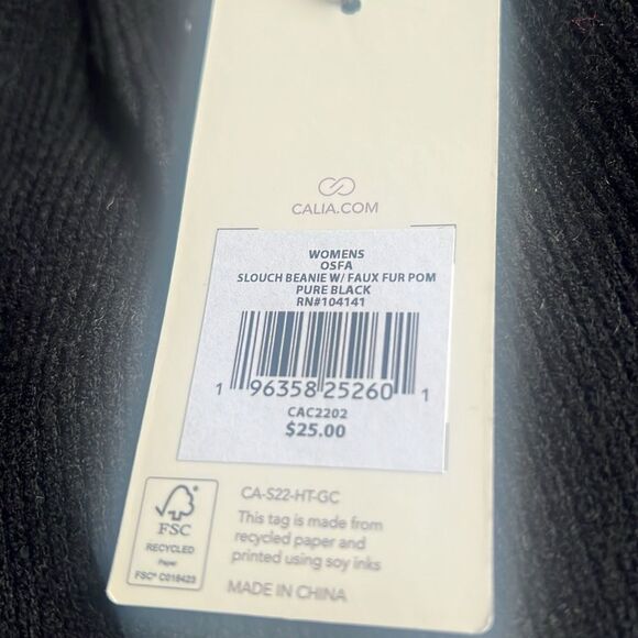 WOMENS OSFA SLOUCH BEANIE W/FAUX FUR POM POM - Picture 3 of 4